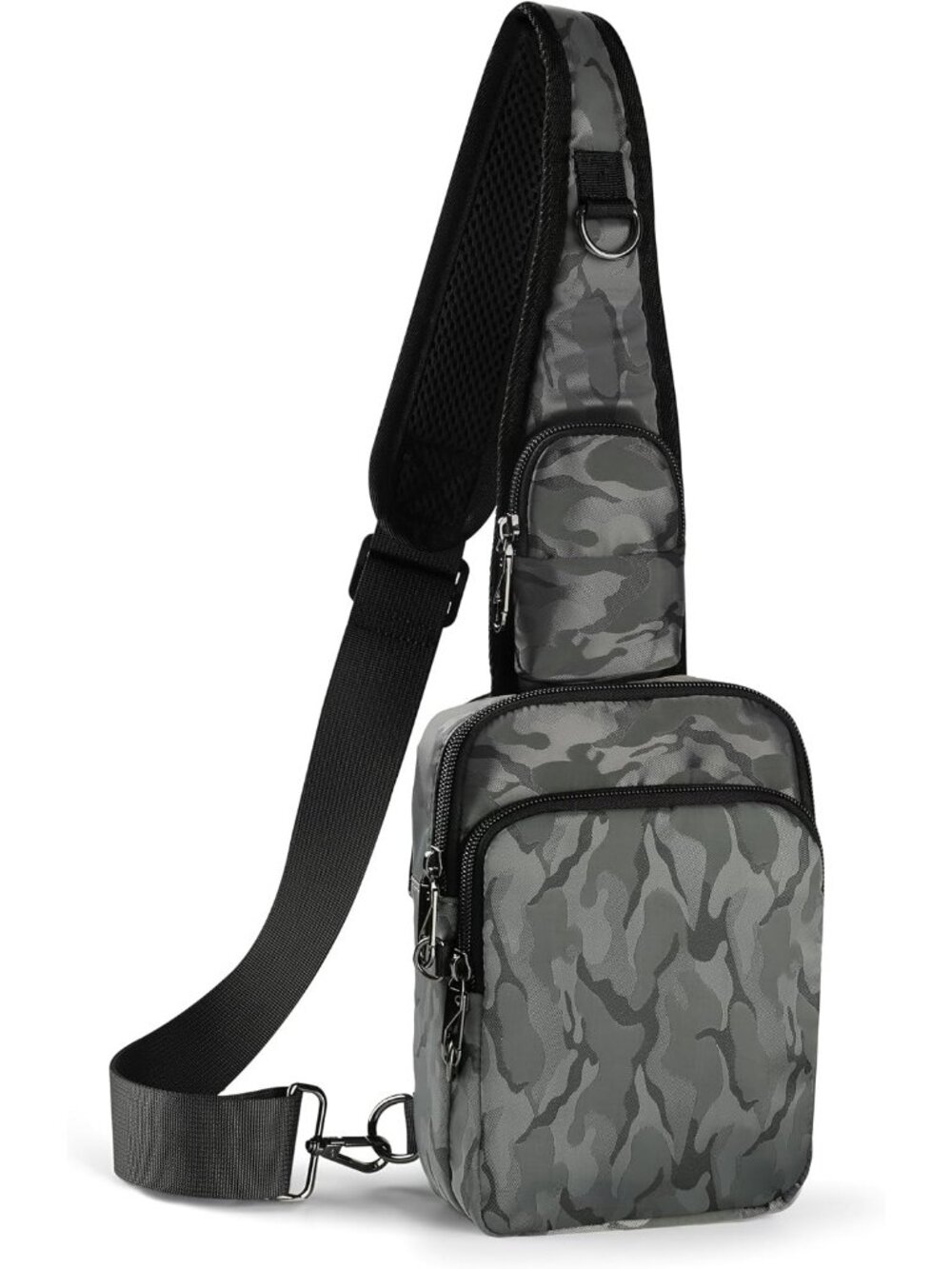Women's Camouflage Grey Chest Pack Crossbody Bag with Zipper Lock RFID Blocking